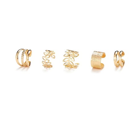 Stylish Gold Set 5 Pcs Combo Clip On Ear Cuff Earrings Adjustable Korean Stainless Steel Punk Non Piercing Earings Without Piercing Clips for Women Girls Men Boys