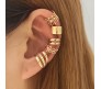 Stylish Gold Set 5 Pcs Combo Clip On Ear Cuff Earrings Adjustable Korean Stainless Steel Punk Non Piercing Earings Without Piercing Clips for Women Girls Men Boys