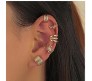 Stylish Gold Set 5 Pcs Combo Clip On Ear Cuff Earrings Adjustable Korean Stainless Steel Punk Non Piercing Earings Without Piercing Clips for Women Girls Men Boys