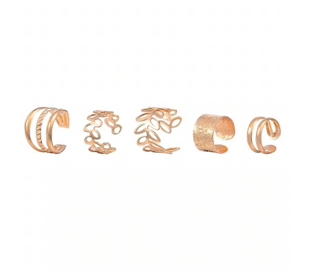 Stylish Rose Gold Set 5 Pcs Combo Clip On Ear Cuff Earrings Adjustable Korean Stainless Steel Punk Non Piercing Earings Without Piercing Clips for Women Girls Men Boys