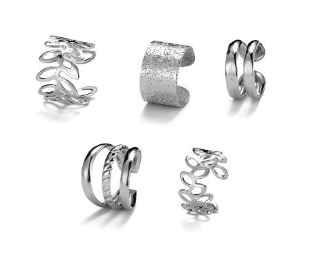 Stylish Silver Set 5 Pcs Combo Clip On Ear Cuff Earrings Adjustable Korean Stainless Steel Punk Non Piercing Earings Without Piercing Clips for Women Girls Men Boys