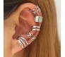Stylish Silver Set 5 Pcs Combo Clip On Ear Cuff Earrings Adjustable Korean Stainless Steel Punk Non Piercing Earings Without Piercing Clips for Women Girls Men Boys