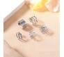 Stylish Silver Set 5 Pcs Combo Clip On Ear Cuff Earrings Adjustable Korean Stainless Steel Punk Non Piercing Earings Without Piercing Clips for Women Girls Men Boys