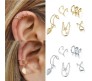 Stylish Gold Silver Set 10 Pcs Combo Clip On Ear Cuff Earrings Adjustable Korean Stainless Steel Punk Non Piercing Earings Without Piercing Clips for Women Girls Men Boys D2