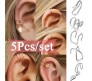 Stylish Silver Set 5 Pcs Combo Clip On Ear Cuff Earrings Adjustable Korean Stainless Steel Punk Non Piercing Earings Without Piercing Clips for Women Girls Men Boys D2