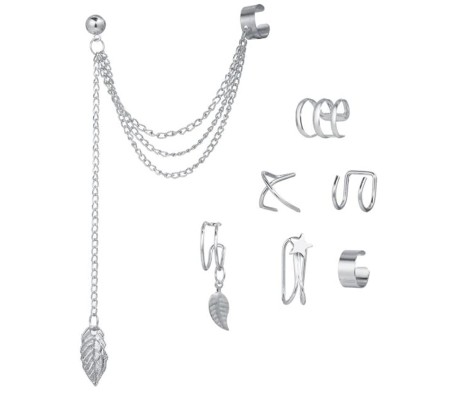 Stylish Silver Set 6 Pcs Combo Clip On Ear Cuff Earrings Adjustable Korean Stainless Steel Punk Non Piercing Earings Without Piercing Clips for Women Girls Men Boys