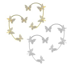 2 Pair of Stylish Korean No Piercing Butterfly Ear Crawler Cuff Earrings Silver and Gold Ear Wrap Slider 4Pcs Set For Women And Girls 