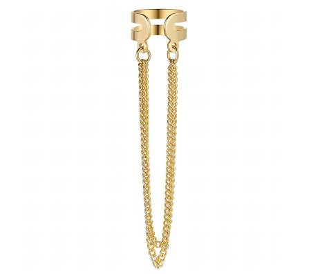 Stylish Gold 1pc Combo Clip On Ear Cuff Earrings With Chain Adjustable Korean Stainless Steel Punk Non Piercing Earings Without Piercing Clips for Women Girls Men Boys