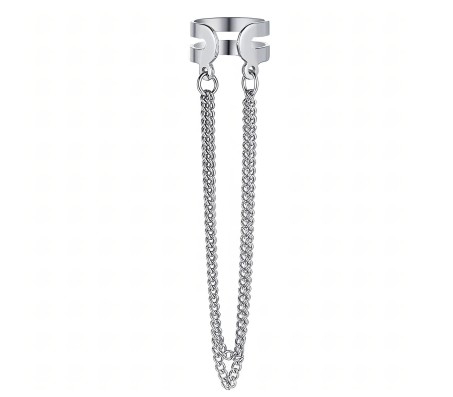 Stylish Silver 1pc Combo Clip On Ear Cuff Earrings With Chain Adjustable Korean Stainless Steel Punk Non Piercing Earings Without Piercing Clips for Women Girls Men Boys