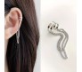Stylish Silver 1pc Combo Clip On Ear Cuff Earrings With Chain Adjustable Korean Stainless Steel Punk Non Piercing Earings Without Piercing Clips for Women Girls Men Boys