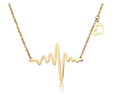 Gold ECG Heart Beat Love Pendant with Small Heart for Doctors Day Appreciation for Girls and Women