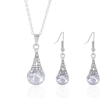 Eiffel Tower White Crystal Pendant And Earring Set Symbol of Love Jewellery for Girls and Women