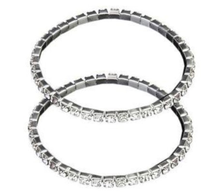 Elastic Fashion Silver Tone Crystal Rhinestone Ankle Anklet Bracelet Stylish Single Row Set of 2 for Women and Girls