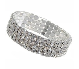 Elastic Fashion Silver Tone Crystal Rhinestone Ankle Anklet Bracelet Stylish Single Row Set of 4 for Women and Girls