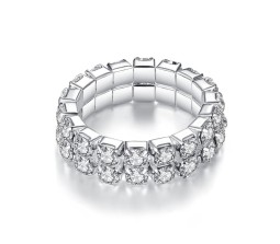 2pc Elastic Adjustable Rhinestone Toe Ring or Finger Rings Set Silver Plated Chunky Artificial Ladies White Stone Fashion Crystal Aesthetic Jewellery For Women