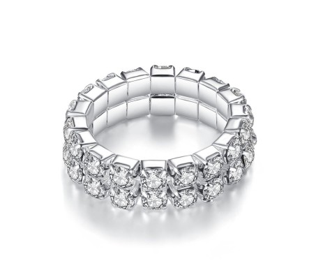 2pc Elastic Adjustable Rhinestone Toe Ring or Finger Rings Set Silver Plated Chunky Artificial Ladies White Stone Fashion Crystal Aesthetic Jewellery For Women