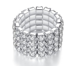 4pc Elastic Adjustable Rhinestone Toe Ring or Finger Rings Set Silver Plated Chunky Artificial Ladies White Stone Fashion Crystal Aesthetic Jewellery For Women