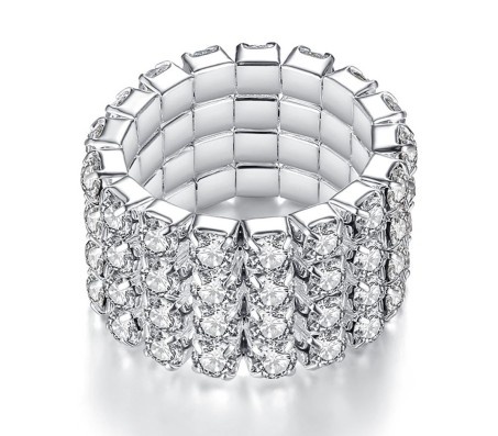 4pc Elastic Adjustable Rhinestone Toe Ring or Finger Rings Set Silver Plated Chunky Artificial Ladies White Stone Fashion Crystal Aesthetic Jewellery For Women