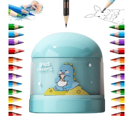 Electric Pencil Sharpener Automatic Battery Operated Or Manual Mode Compact Colored Desktop Pencil Sharpener for 6-8mm Pencils, for Kids, Artist, and Student Dinosaur