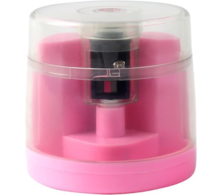 Electric Pencil Sharpener Automatic Battery Operated Or Manual Mode Compact Colored Desktop Pencil Sharpener for 6-8mm Pencils, for Kids, Artist, and Student Pink Transparent