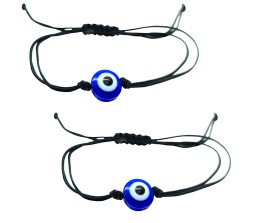 Set of 2 Combo Black Thread Evil Eye Bracelet Adjustable Pull Nazar Battu Devil Protection Original For Boys and Men EP2