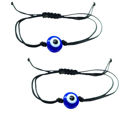 Set of 2 Combo Black Thread Evil Eye Bracelet Adjustable Pull Nazar Battu Devil Protection Original For Boys and Men EP2