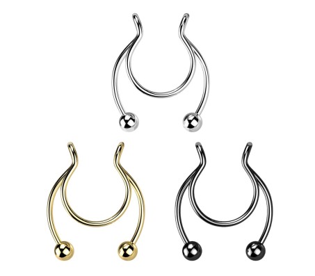 Stainless Steel Fake Septum Gold Black Silver Nose Hoop Rings False Nose Ring Metal Faux Lip Non Piercing Clip On Pressing Type Jewelry Hanger for Women And Girls