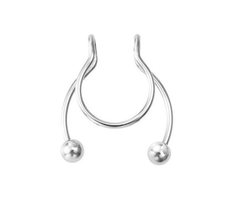 Stainless Steel Fake Septum Silver Nose Hoop Rings False Nose Ring Metal Faux Lip Non Piercing Clip On Pressing Type Jewelry Hanger for Women And Girls