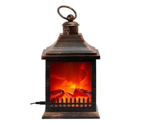 Portable Artificial Fireplace LED Lamp with Realistic Flame Effect Lantern For Living Room, Bedroom, Indoor Decoration Electric Faux Fire Place Black