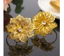 6pcs Flower Napkin Ring Holder Set Gold Formal Dining Table Deluxe Flowers Rhinestone Metal Rings Holders Mesh for Parties, Wedding, Feast, Banquet Decor, Festival Accessories