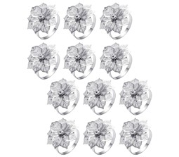 12pcs Flower Napkin Ring Holder Set Silver Formal Dining Table Deluxe Flowers Rhinestone Metal Rings Holders Mesh for Parties, Wedding, Feast, Banquet Decor, Festival Accessories