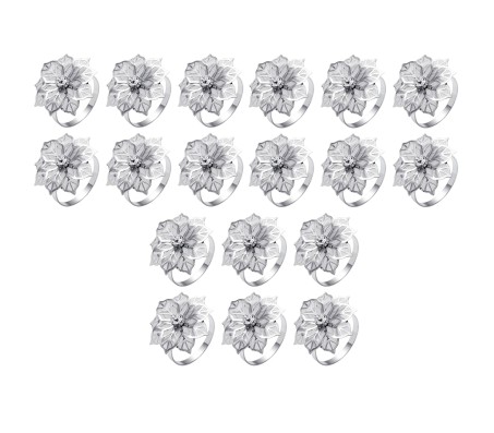 18pcs Flower Napkin Ring Holder Set Silver Formal Dining Table Deluxe Flowers Rhinestone Metal Rings Holders Mesh for Parties, Wedding, Feast, Banquet Decor, Festival Accessories