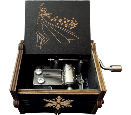 Wooden Frozen Music Box Vintage Hand Crank Classical Musical Gifts for Birthday Gift for Men Boys Girls Women Black