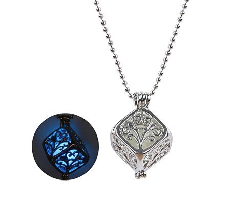 Glow in The Dark Pendant Necklace GID Cube Shape With Glowing Stone Locket Dark Blue Unique Gift for Girls And Women