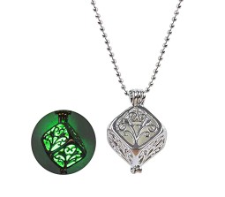 Glow in The Dark Pendant Necklace GID Cube Shape With Glowing Stone Locket Green Unique Gift for Girls And Women