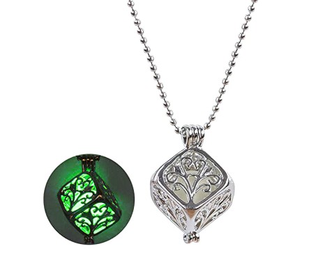Glow in The Dark Pendant Necklace GID Cube Shape With Glowing Stone Locket Green Unique Gift for Girls And Women