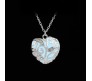 Blue Crystal Open Heart Glow in Dark with Leaf Design Silver Pendant Necklace