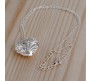 Blue Crystal Open Heart Glow in Dark with Leaf Design Silver Pendant Necklace