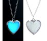 Blue Crystal Heart Glow in Dark Silver Pendant Necklace for Girls and Woman