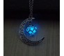 Aurora Crystal Glow in The Dark Crescent Moon Pendant Necklace for Girls Women Blue