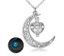 Aurora Crystal Glow in The Dark Crescent Moon Pendant Necklace for Girls Women Blue