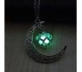 Aurora Crystal Glow in The Dark Crescent Moon Pendant Necklace for Girls Women Green