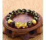 Elastic Feng Shui 8 mm Black Obsidian Onyx Bracelet Pixiu and Om Mani Dragon Lucky Charm with Gold-Plated Pi Yao, Padme Hum, Attract Wealth, Money & Good Luck for Men & Women