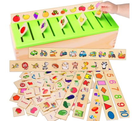 Montessori Educational Knowledge Classification Box Wooden Game Puzzle Sorting and Matching Toys for Toddlers Preschool 2 to 3 Years Multicolor
