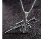 Mens Army Rifle Machine Gun Locket AL47 Military Silver Stainless Steel Pendant Long Thick Necklace Chain For Men And Women