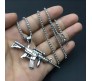Mens Army Rifle Machine Gun Locket AL47 Military Silver Stainless Steel Pendant Long Thick Necklace Chain For Men And Women