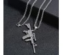 Mens Army Rifle Machine Gun Locket AL47 Military Silver Stainless Steel Pendant Long Thick Necklace Chain For Men And Women