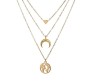 3 Layer Step Multi Layered Necklace Latest Western With Charms Heart Moon Crest World Map Chain in Gold Plated for Women