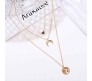 3 Layer Step Multi Layered Necklace Latest Western With Charms Heart Moon Crest World Map Chain in Gold Plated for Women