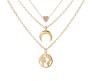 3 Layer Step Multi Layered Necklace Latest Western With Charms Heart Moon Crest World Map Chain in Gold Plated for Women